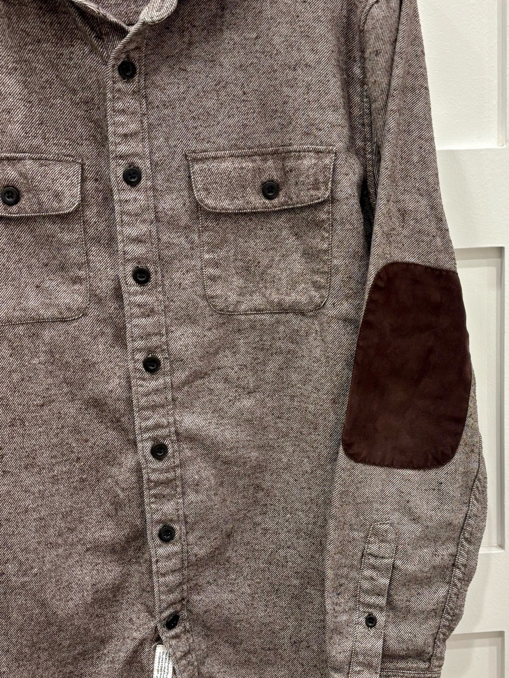 Frank & Oak Brown Heathered Brown Button-Up Lightweight Suede Elbow Patches